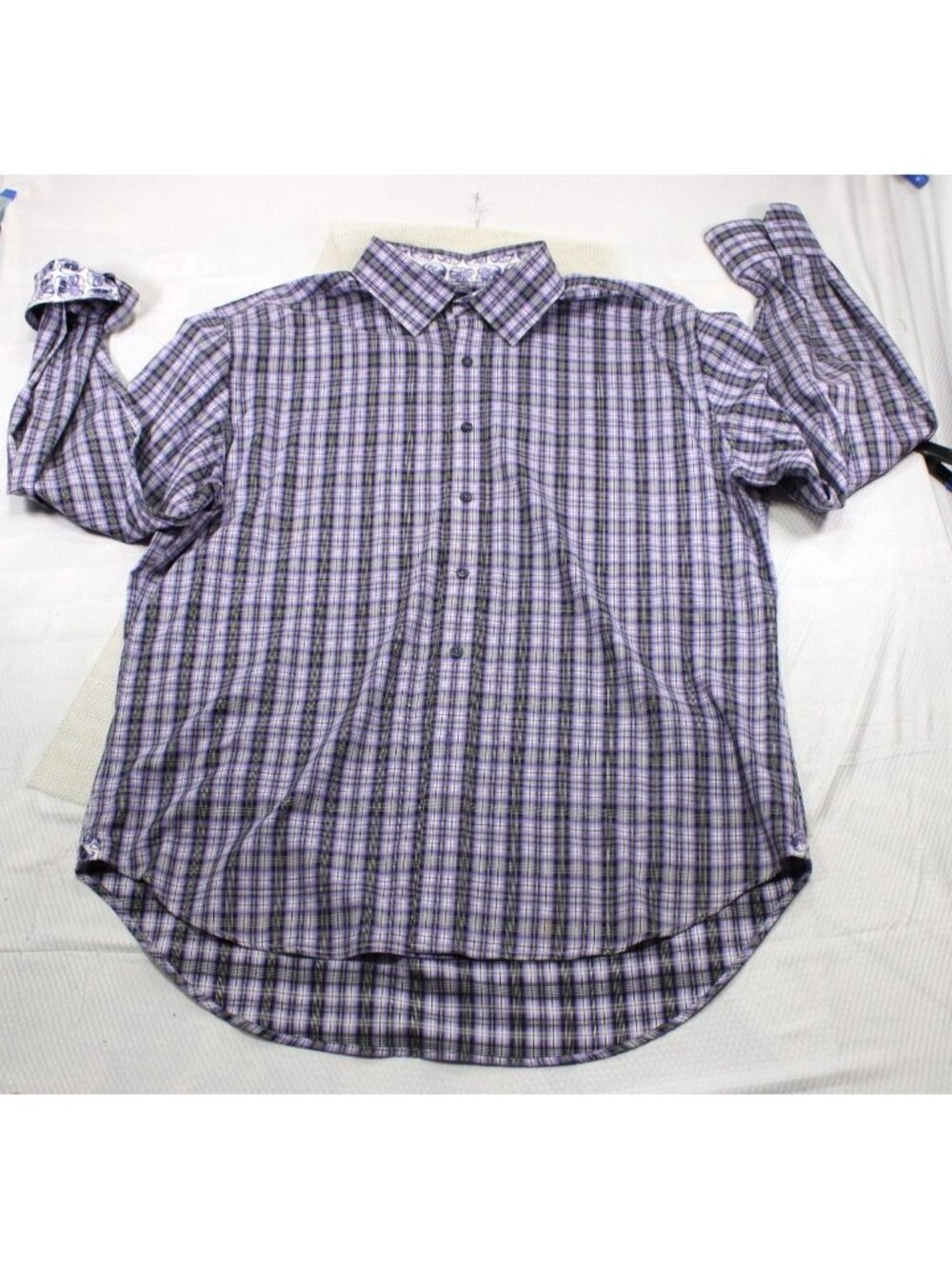 Robert Graham Purple Plaid Long Sleeve Button Down Shirt Contrast Cuffs Mens XL